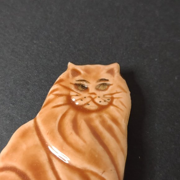 Cute Ceramic Orange Cat Brooch - Picture 2 of 10